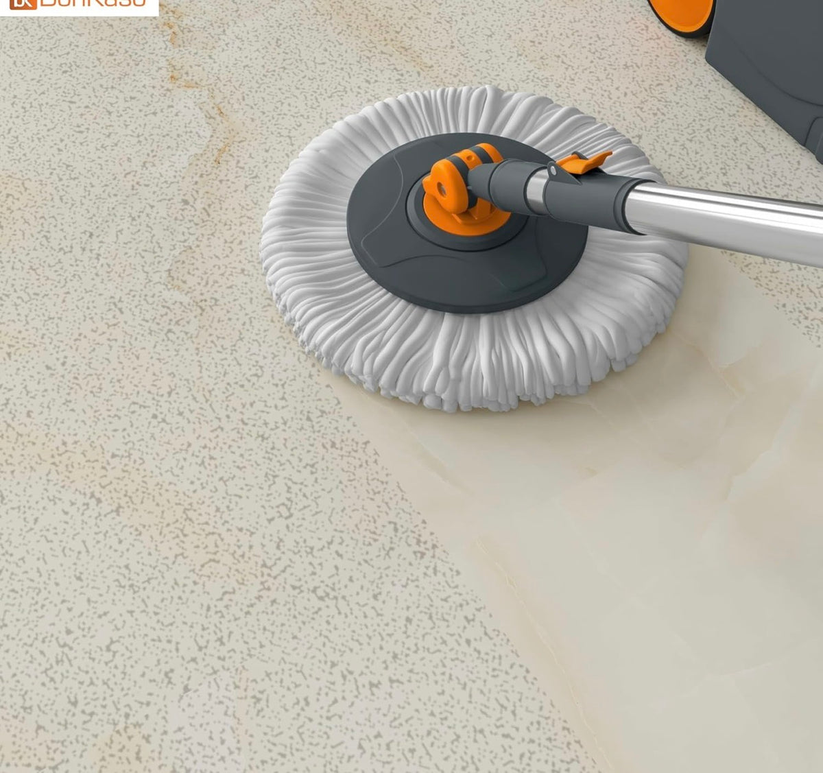 homiva homeware Mop with Stainless Steel Wringer & Big Wheels | 360° Rotating Mop, Adjustable Handle | Easy Floor Cleaning Bucket Set with 2 Microfiber Refills – Grey & Orange (46 x 26.5 x 23 cm)